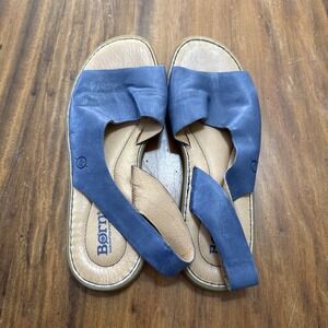 Born Inlet Slingback Sandals Womens 10M Blue Leather Peep Toes Shoes